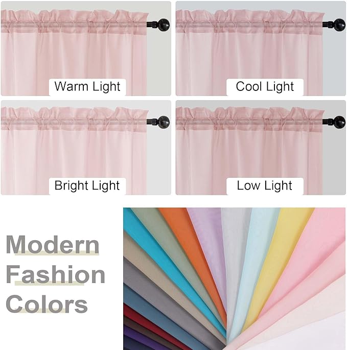Extra Long Sheer Blush Curtains for Bedroom Living Room 120 Inches Long 2 Panels Set, Solid Soft Light Filtering Rod Pocket Sheer Window Curtains, Blush, Each 42" Wx120 L Inch