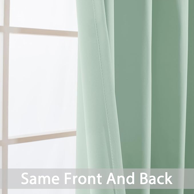 Yakamok Green Curtains 84 Inches Length Blackout Curtain for Bedroom-Light Sage Green Room Darkening Thermal Insulated Grommet Drapes Panels for Living Room, 52W x 84L, Light Sage, 2 Panels