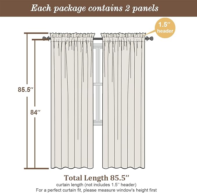 Chyhomenyc Cream Sheer Curtains 84 Inches Long 2 Panels, Light Filtering Cream Curtains for Living Room, Soft Gentle Voile Rod Pocket Bedroom Window Drapes, 59Wx84L Inch, 2PCS
