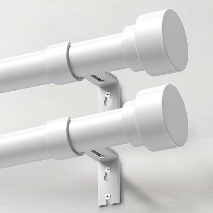 IFELS 2 Pack Heavy Duty Curtain Rods for Windows 48 to 84 Inch, 1 Inch White Adjustable Curtain Rod Set with Easy Installation and Modern Design (A1,White,30-90",2Pack)