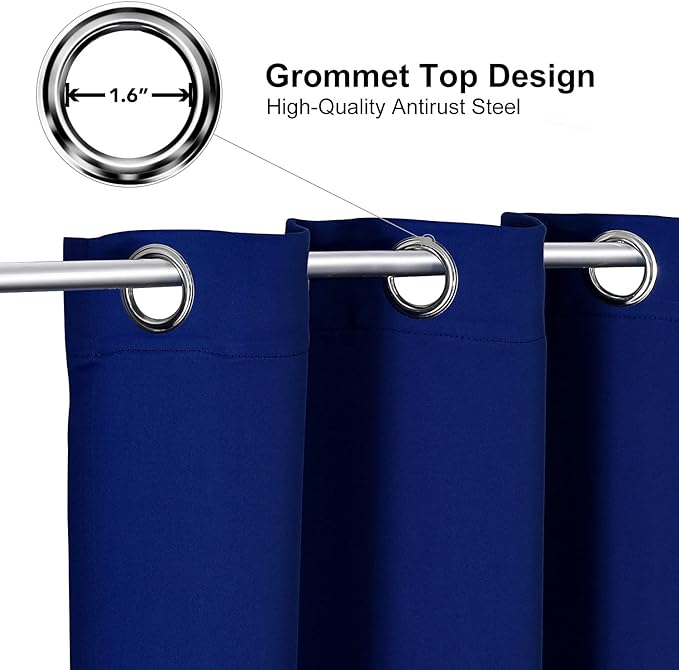ChrisDowa Grommet Blackout Curtains for Bedroom and Living Room - 2 Panels Set Thermal Insulated Room Darkening Curtains (Royal Blue, 42W x 63L)