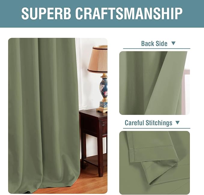 H.VERSAILTEX Blackout Curtains Grommet Thermal Insulated Room Darkening Curtains for Bedroom and Living Room Energy Saving Solid Blackout Curtains, 1 Panel (52 x 108 Inch, Sage)
