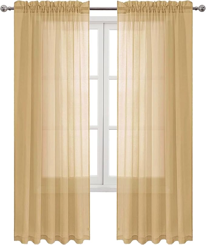 DWCN Taupe Sheer Curtains Semi Transparent Voile Rod Pocket Curtains for Bedroom and Living Room, 60 x 84 inches Long, Set of 2 Panels