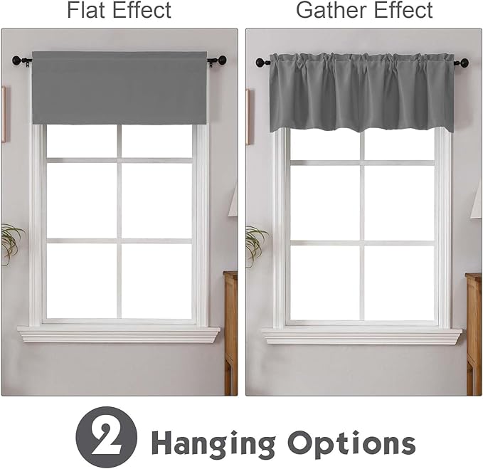 Chyhomenyc Light Grey Valances for Window, Room Darkening Short Curtains for Kitchen Bedroom Living Room, Rod Pocket Top Small Window Treatment Valance RV Bunk Panels, 40Wx14L, 2 Pieces