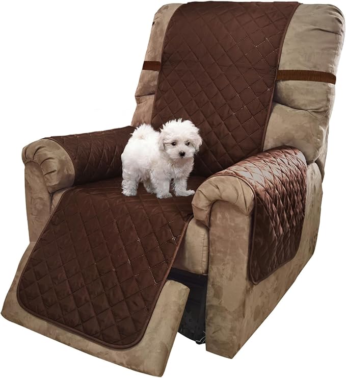 U-NICE HOME Recliner Chair Covers Reversible Chair Cover Pet Covers for Dogs with Elastic Straps Water Resistant Diamond Quilted (28''Recliner Oversized, Brown/Brown)