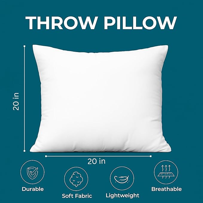 LANE LINEN 20x20 Throw Pillow Insert - Set of 4 White Pillow Inserts for Decorative Pillow Covers, Throw Pillows for Bed, Decorative Pillows for Bed, Couch Pillows, Throw Pillows for Couch