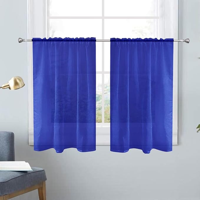 SpaceDresser Basic Rod Pocket Sheer Voile Window Curtain Panels Blue Sapphire 1 Pair 2 Panels 26 Width 40 Inch Long for Kitchen Bedroom Children Living Room Yard（Blue Sapphire，26Wx 40L）