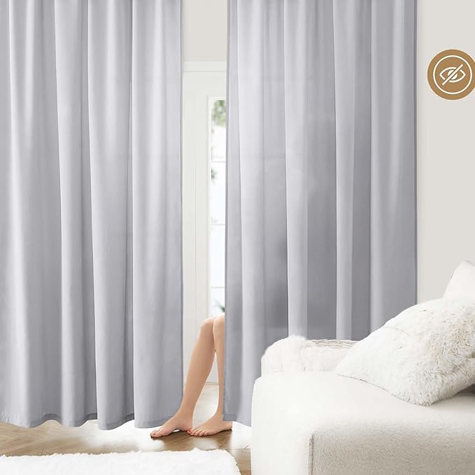 HOMEIDEAS Non-See-Through Light Grey Privacy Sheer Curtains, 52 X 84 Inches Long 2 Panels Sheer Curtains Light Filtering Window Drapes for Bedroom Living Room