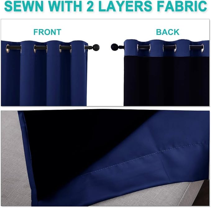 NICETOWN 100% Blackout Curtains for Windows, Pack of 2, Royal Blue, 52" W x 120" L, Super Heavy-Duty Black Lined Total Darkness Drapes for Bedroom, Privacy Assured Window Treatment for Patio