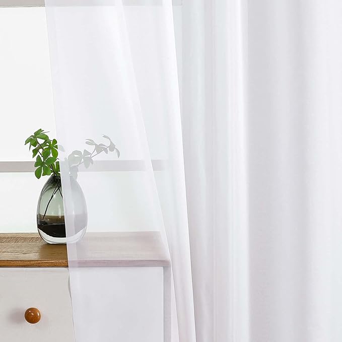 White Window Sheer Curtains 54 inch Length, Soft Airy Light Filtering Sheer Curtain 2 Panels Set, Dual Rod Pocket Gauze White Drapes for Living Room Bedroom, 2x42Wx54L Inches