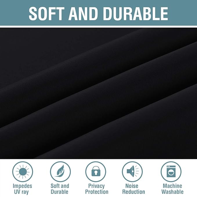 H.VERSAILTEX 100% Blackout Curtains for Bedroom Thermal Insulated Light Blocking Curtain Grommet Window Treatment Panel for Living Room/Patio Door, Solid in Jet Black (One Panel), 52" W x 84" L