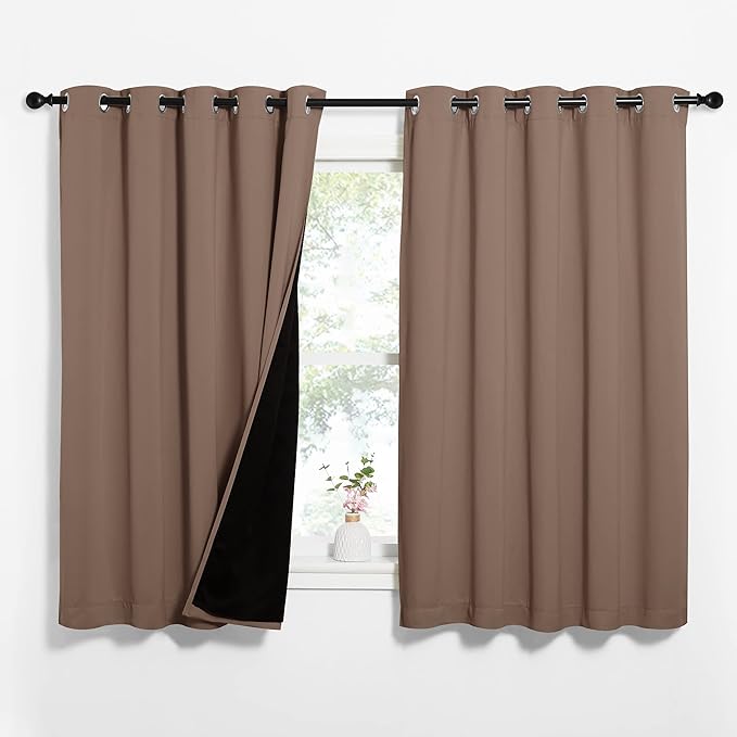 NICETOWN Total Blackout Panels for Nursery, Super Soft, Heavy Duty and Thick Window Treatment Curtains 63 inches Long with Black Lined for Basement, (1 Pair, Cappuccino, 62 inches Wide Each Panel)