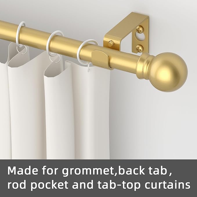 GXOACKJ 2 Pack Gold Curtain Rods for windows 32 to 62 inch, 5/8 inch Splicing Heavy Duty Metal Curtain Rod Set with Brackets