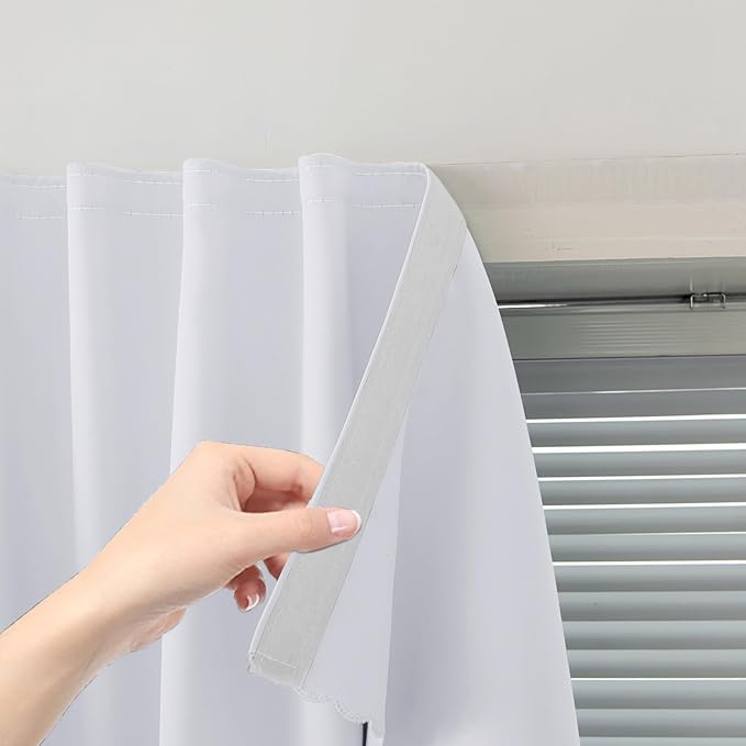 self Adhesive Curtains Portable Blackout Curtain Simple and Easy to Install Bedroom Window Thermal Lnsulated Kitchen Room Darkening Black Small Drapes, 35" W X 79" L, White, 1 Panel