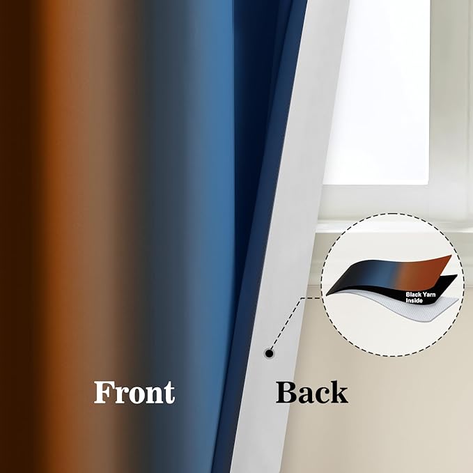 Yakamok Blackout Ombre Dark Blue and Burnt Orange Curtains-Gradient Room Darkening Curtain, Grommet Thermal Insulated Light Blocking Window Drapes Curtain for Living Room Bedroom,52 x 54 Inch,2 Panels