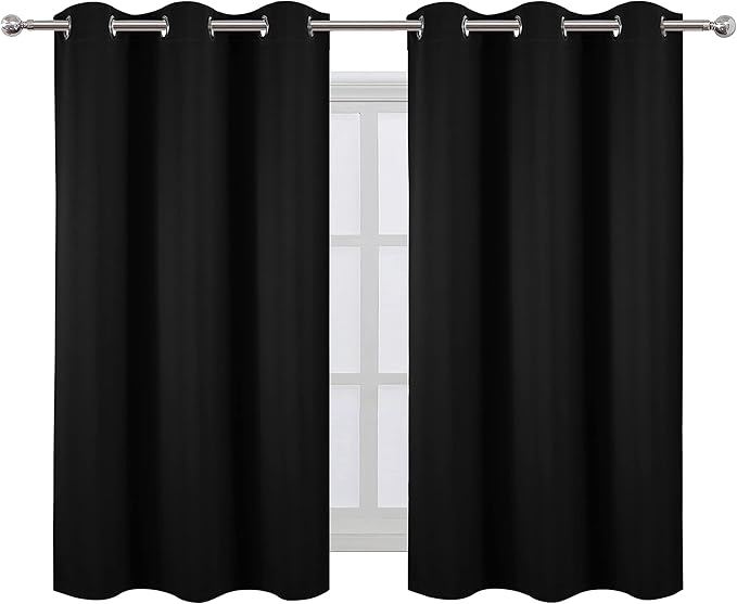 LEMOMO Black Blackout Curtains 42 x 54 Inch Length Set of 2 Panels Grommet Bedroom Curtains for Living Room