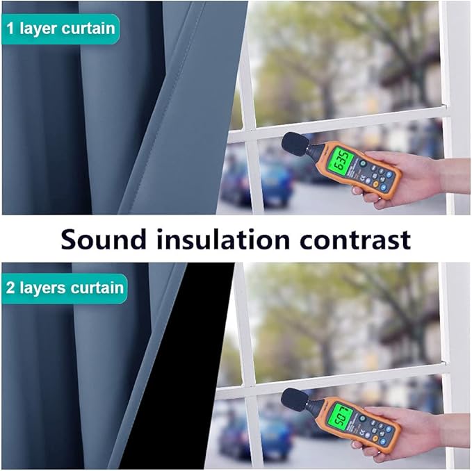 NICETOWN 100% Blackout Curtains 108 inches Long, Pair of Energy Smart & Noise Blocking Out Drapes for Baby Room Window, Thermal Insulated Guest Room Lined Window Dressing (Stone Blue, 70 inches Wide)