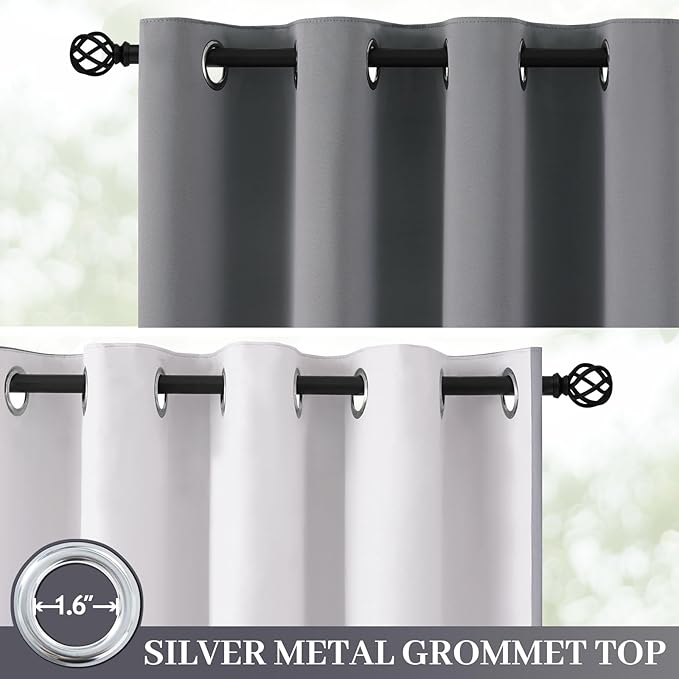 Yakamok 100% Blackout Curtain Panels 84 inches Cold and Light Blocking Drapes for Nursery, 2 Thick Layers Thermal Insulated Draperies (2 Pieces, 50 Wide Each Panel, Grey Front with White Backing)
