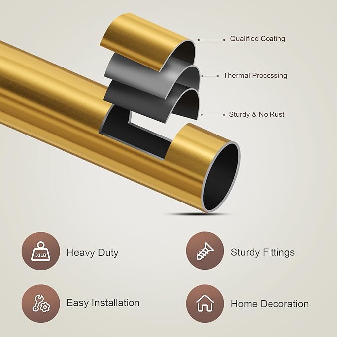 Lootkell Gold Curtain Rods for Windows 72 to 144 Adjustable Modern Curtain Rod 1 inch Diameter Heavy Duty with Solid Metal Finials for Living Room Bedroom Farmhouse Outdoor Patio