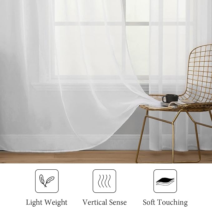 MIULEE 2 Panels Solid Color White Sheer Window Curtains Elegant Window Voile Panels/Drapes/Treatment for Bedroom Living Room (54 X 98 Inches White)