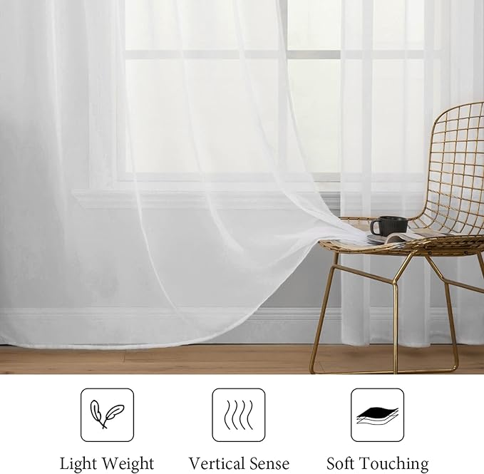 MIULEE 2 Panels Solid Color White Sheer Window Curtains Elegant Window Voile Panels/Drapes/Treatment for Bedroom Living Room (54 X 60 Inches White)