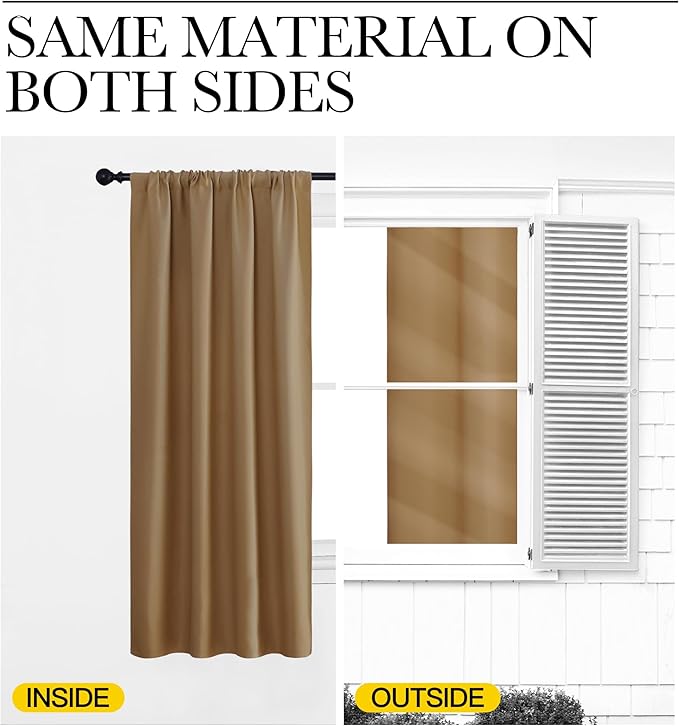 NICETOWN Room Darkening Curtains for Bedroom, Gold Brown, Set of 2 Panels, 62 x 84 Inch, Triple Weave Home Decoration Thermal Insulated Solid Drapes for Patio Door