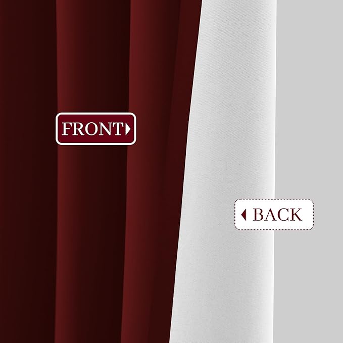 Yakamok Room Darkening 100% Blackout Curtains Grommet Window Treatments with 2 Thick Layers-Burgundy Red Thermal Insulated Drapes Set of 2 Panels for Bedroom Living Room 52 Inches by 63 Inches Length