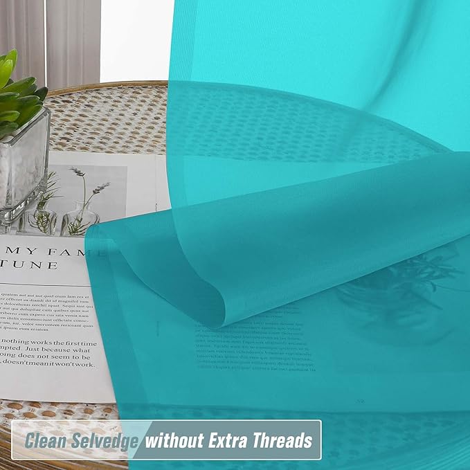 Turquoise Sheer Curtains for Window 72 inches Long 2 Panels Set, Soft Airy Modern Light Filtering Sheer Curtains for Living Room Bedroom, Dual Rod Pocket Solid Window Drapes, 2x42Wx72L inches