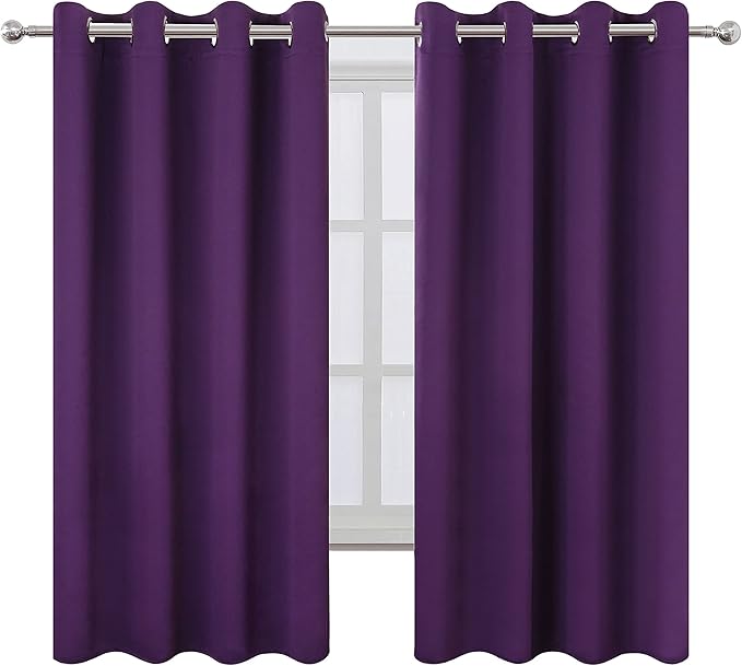 LEMOMO Purple Blackout Curtains 66 x 63 Inch Length/Set of 2 Curtain Panels/Thermal Insulated Room Darkening Blackout Curtains for Bedroom
