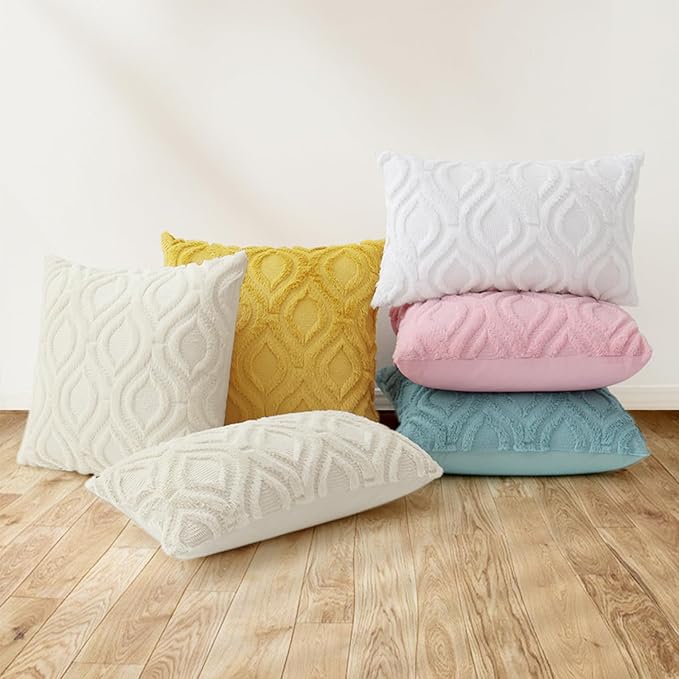 decorUhome Summer Throw Pillow Covers 12x20 Inch Set of 2, Soft Plush Faux Wool Light Pink Solid Couch Pillow Covers, Accent Farmhouse Neutral Rectangle Pillow Cases for Sofa Bed Living Room