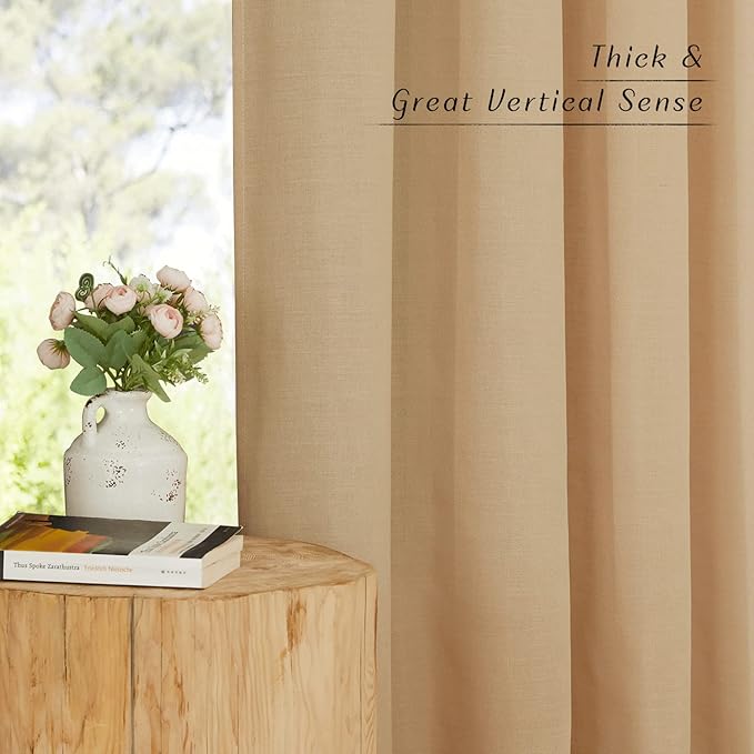 NICETOWN Linen Burlap Window Curtains 84 inches Long, Grommet Thick Linen Blend Window Treatments Privacy Assured with Light Filtering for Bedroom/Living Room, W42 x L84