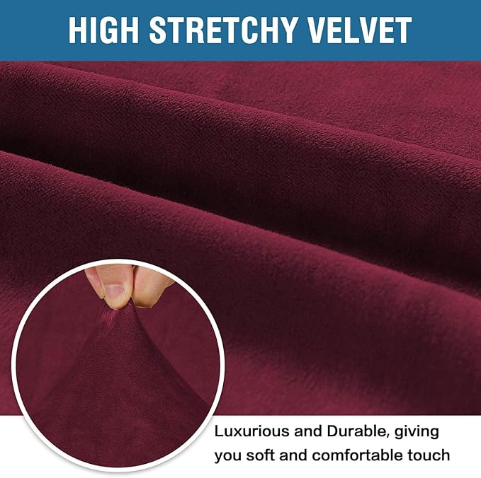 H.VERSAILTEX Stretch Velvet Armchair Cover Couch Covers 1 Cushion Chair Slipcover for Living Room Furniture Cover Crafted from Thick Comfy Rich Velour (Chair 31"-49", Burgundy)