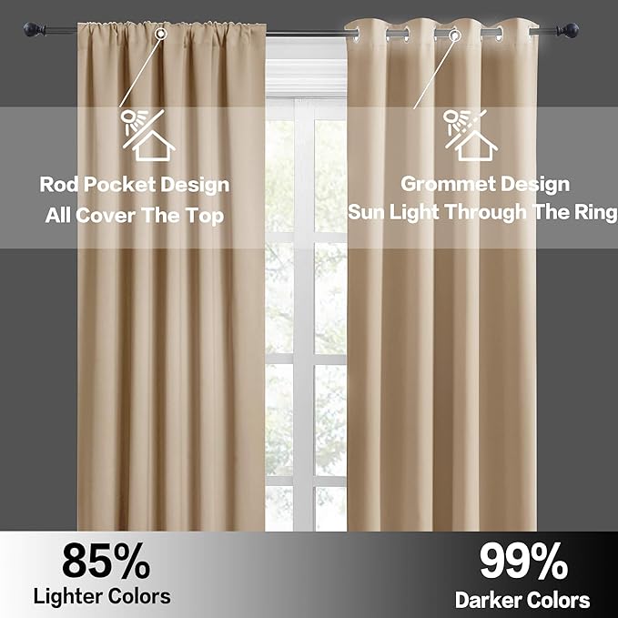 RYB HOME Curtains for Bedroom Living Room 72 inches Long, Thermal Insulated Privacy Rod Pocket Drapes for Nursery Office Home Theater, Width 42 by Length 72, Biscotti Beige, 2 Panels