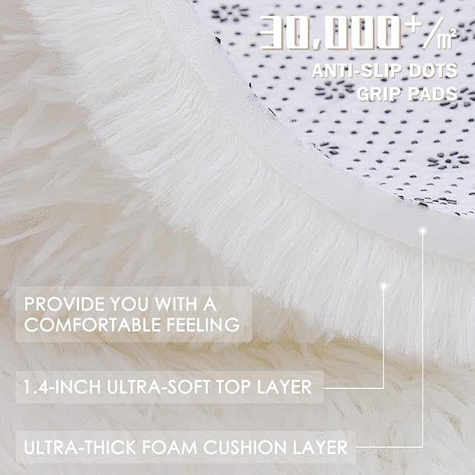 OLANLY 5x8 Machine Washable Large Area Rugs for Living Room, Bedroom, Soft Fluffy Shaggy Bedside Rug, Indoor Floor Carpet for Kids Girls and Boys, Dorms, Nursery, Home Decor Aesthetic, Ivory