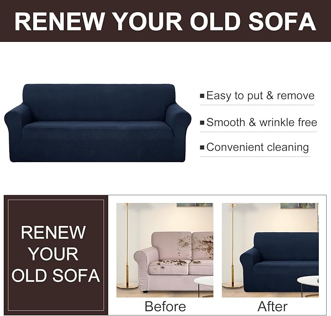 U-NICE HOME Loveseat Cover Stretch Couch Cover Sofa Cover Sofa Slipcover Furniture Protector for 2 Cushion Couch Sofa Pet Friendly(Loveseat, Navy)