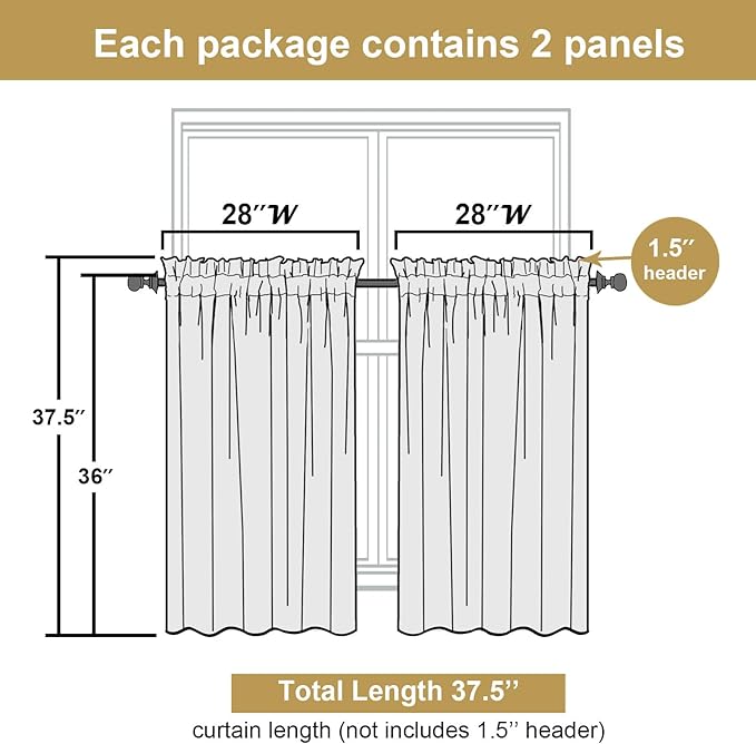 Lecloud Leia Sheer Sage Green Kitchen Curtains 36 Inch Length 2 Pcs, Jacquard Leaf Textured Voile Short Curtain Tiers, Farmhouse Small Curtain for Bedroom Bathroom with Dual Rod Pocket, 28" W x 36" L