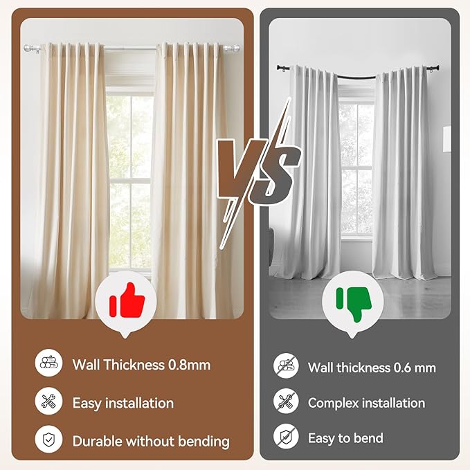 Silver Curtain Rod for Windows 66 to 120 Inch, 5/8 Inch Diameter Adjustable Curtain Rods With Brackets, Heavy Duty Easy to Install, Suitable for Bedrooms and Outdoor