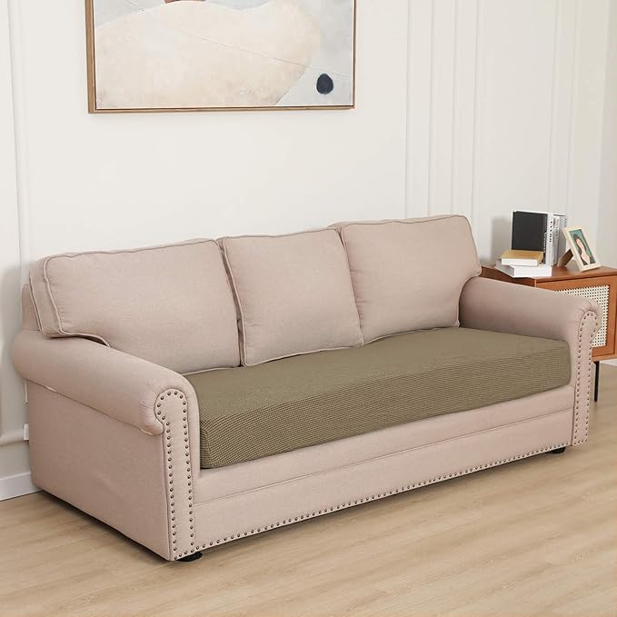 Easy-Going Stretch Cushion Cover Sofa Cushion Furniture Protector Sofa Seat Sofa slipcover Sofa Cover Soft Flexibility with Elastic Bottom(Sofa Cushion,Tan)