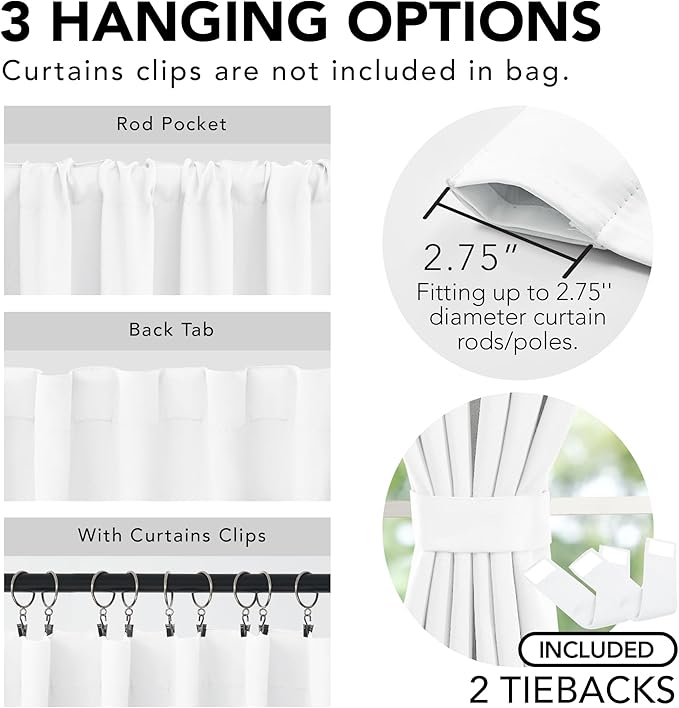 Deconovo Blackout Curtains for Bedroom & Nursery, Thermal Insulated Drapes, Back Tab & Rod Pocket, Noise Reducing, Energy Saving Room Darkening for Living Room White 42W x 84L Inch