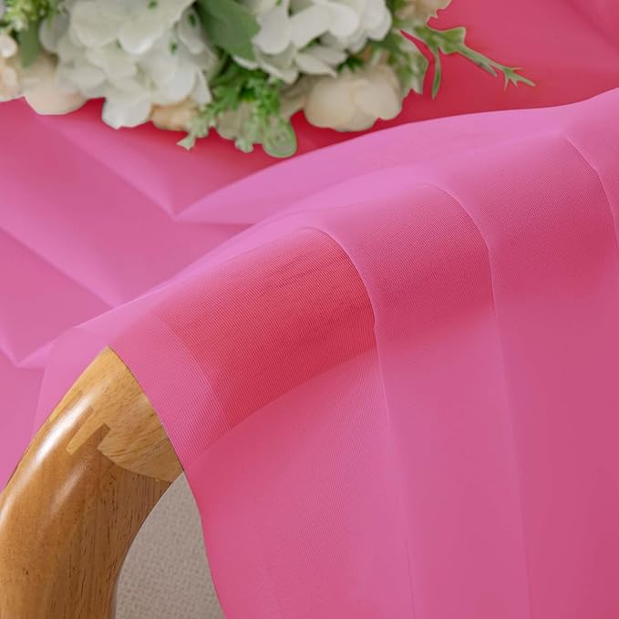 OWENIE Short Hot Pink Sheer Curtains 36 Inch Length 2 Panels Set, Kitchen Tiers Curtains Light Filter Rod Pocket Voile Cafe Curtain for Basement Bathroom Small Half Window, 42" W x 36" L, Hot Pink