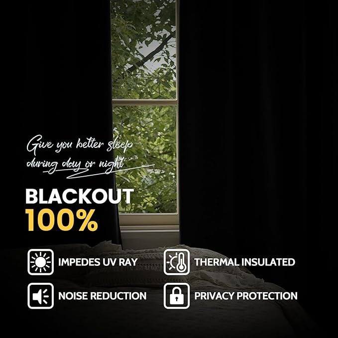 Yakamok 100% Blackout Curtain Panels 84 inches Cold and Light Blocking Drapes for Nursery, 2 Thick Layers Thermal Insulated Draperies (2 Pieces, 50 Wide Each Panel, Grey Front with White Backing)
