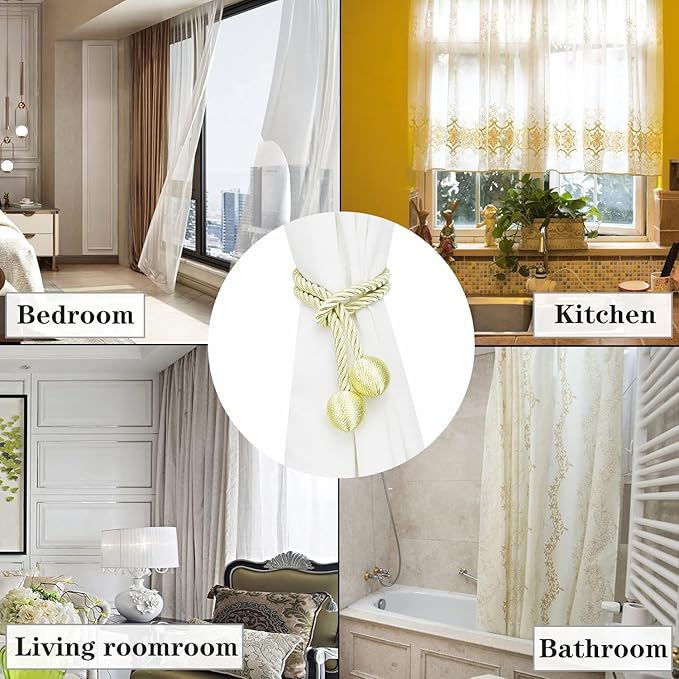Curtain Tiebacks Outdoor Elegant Decorative Tie Backs Modern Rope Tiebacks for Drapes Window Curtain Holdbacks for Draperies (Cream, 2)