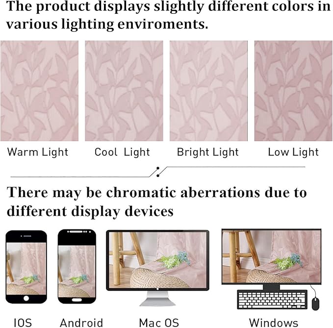 Lecloud Leia Blush Pink Sheer Curtains 90 Inches Long 2 Panels Set, Breathable Jacquard Leaves Textured Voile Semi Sheer Curtains, Farmhouse Drapes Window Treatments with Dual Rod Pocket, 38 W x 90 L