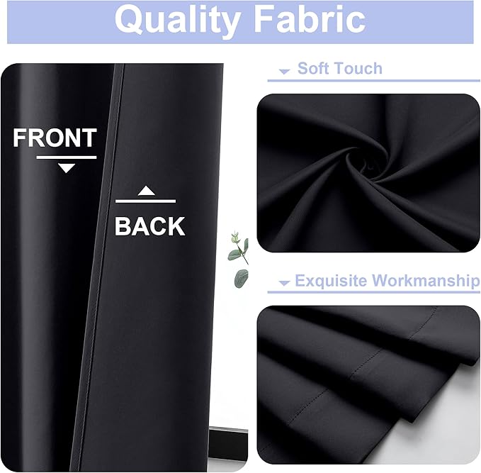 Simplebrand Ava Black Blackout Curtains for Bedroom 63 Inch Length 2 Panels Set, Solid Thermal Insulated Privacy Living Room Window Treatment Curtains Blackout Drapes, W50 x L63 Inch