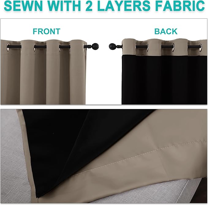 NICETOWN Taupe Full Shade Curtain Panels, Pair of Thermal Insulated & Energy Efficiency Blackout Curtains for Living Room Windows, Lined Silky Performance Window Dressing (37" Wide x 84" Long, Taupe)