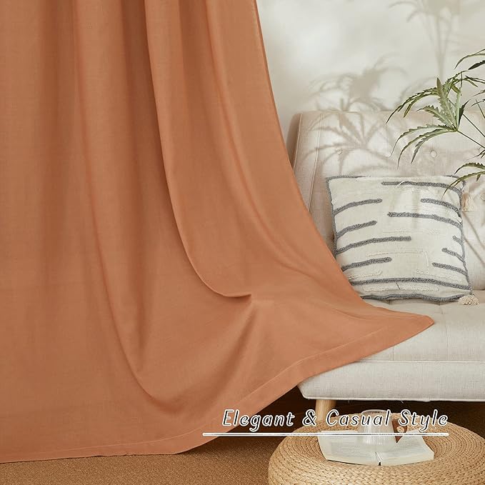 NICETOWN Linen Burlap Burnt Orange Window Treatments, Grommet Thick Privacy Linen Curtains with Light Filtering Drapes for Living Room/Bedroom, Burnt Orange, W55 x L72, 2 Panels