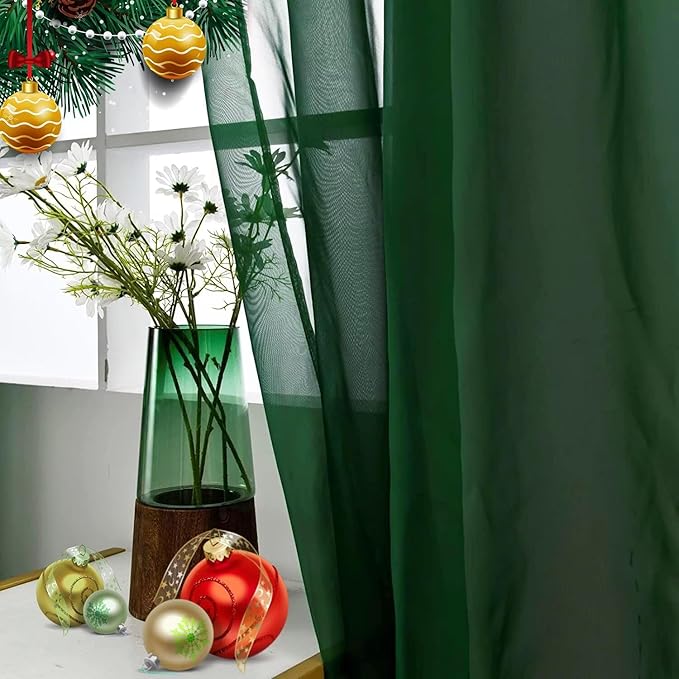 SpaceDresser Basic Rod Pocket Sheer Voile Window Curtain Panels White 1 Pair 2 Panels 38 Width 45 Inch Long for Kitchen Bedroom Children Living Room Yard(Foliage Green,38 W x 45 L)