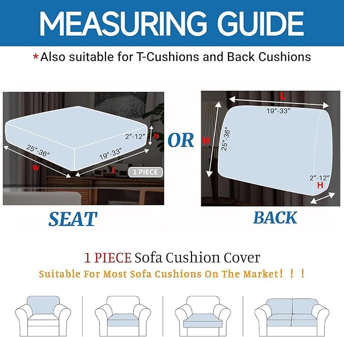 XINEAGE Couch Cushion Covers Seat Cushion Cover Thick Stretch Sofa Slipcovers 1 Piece Individual Couch Covers with Elastic Bottom(Single Seat Cushion/Backrest,Navy Blue)