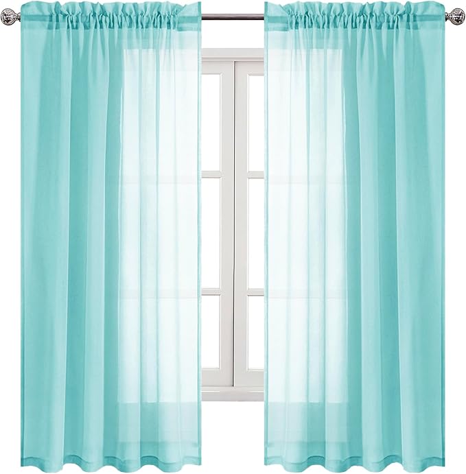 DWCN Aqua Sheer Curtains Semi Transparent Voile Rod Pocket Curtains for Bedroom and Living Room, 52 x 72 inches Long, Set of 2 Panels