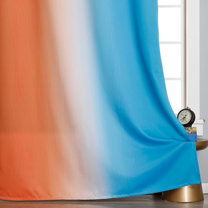 Ombre Orange and Blue Blackout Curtains 45 Inch Length 2 panels, Full Room Darkening Curtains for Bedroom, Thermal Insulated Gradient Drapes, Full Light Blocking Curtains with Grommet, 42x45 Inch